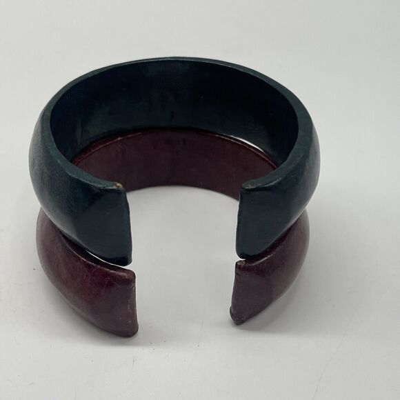 Leather Cuff Bracelet Lot Of 2 Emerald Green & Wine - Picture 6 of 11